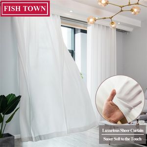 FISH TOWN Feel Smooth and Soft Touch lujosa gasa cortinas transparentes sólidas para sala de estar dormitorio ventana Voiles tul cortina 220525