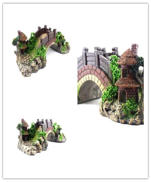 Poisson jouet pont accessoires de décoration de la maison pont de roche paysage pavillon résine arbre pour Aquarium décoration ornement 9584235
