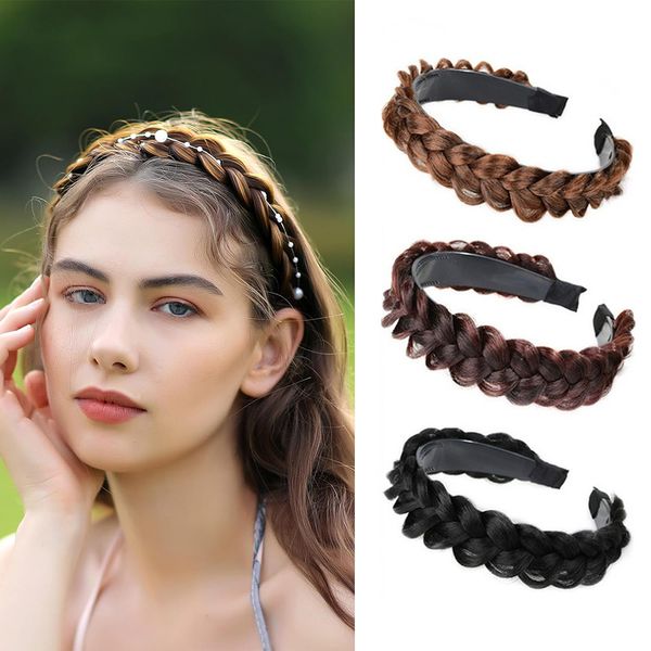 Diademas trenzadas de espina de pescado, aro de pelo trenzado sintético para mujeres y niñas, peluca para peinar el cabello, banda para el cabello torcida de espina de pescado, accesorios para el cabello