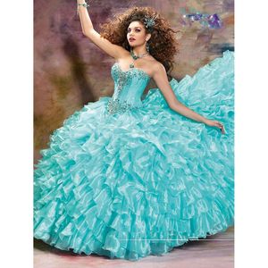 Fishbone Sweet Pageant Girls Robes Quinceanera 16 Robuff Organza Robe de bal anniversaire Party Longueur Prom Robe