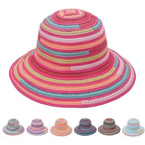 Chapeau de pêcheur femme été pliable soleil arc-en-ciel rayé tissu coloré crème solaire femme plage vacances idyllique casquette décontractée large bord209E