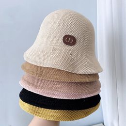 Vissershoed dames zomer Koreaanse versie van de zonnebekken hoed dunne ademende geweven strohoed mode zonnebrand emmer hoed coole hoed