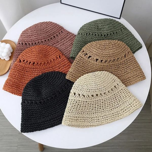 Fishermans Hat Summer Fashion Ladies Paper Bucket Bucket Hat Behor Crochet Beach Cap Bread Brim Sun Cap 240415