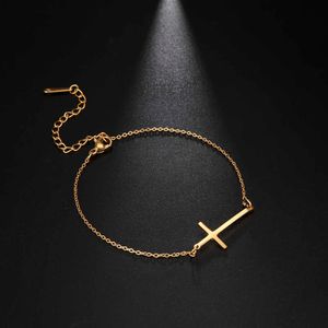 Fishhook Gold Color Cross Religious Belief God Amulet Talisman Rvs Gift voor Vrouw Man Armband Bangle Juwelen Q0719