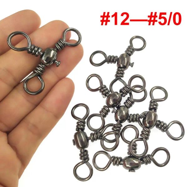 Fishhooks 100pcs / 200pcs Swivels de pêche 3 voies pivotant le baril éraflures émeutières