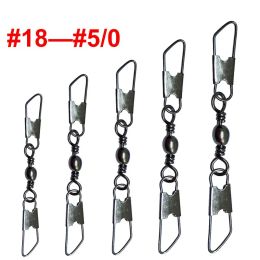 Anzuelos 100 unids/lote barril giratorios de pesca con broches de seguridad dobles #18 #5/0 conector de pesca de acero inoxidable gancho giratorio aparejos de carpa