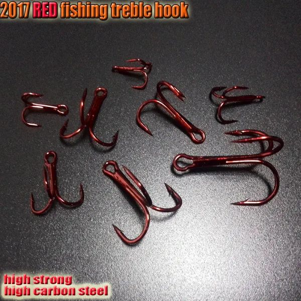 Fishhooks 2017 Fishing Treble Hooks Color: Rojo Tamaño: 2# 14# Número 200pcs/Lote Alto acero de alto carbono Strong