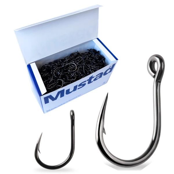 Fishhooks 20pcs Mustad 10827 SEA FISHING HOOTLUM 4X BAIT vivant crochet noir nickel cercle Jig Head Heavy Saltater Fishing Hamed Hamecons Fish