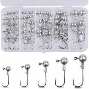 Vishaken 50 stks/doos Vissen Jig Head Haken Kit Ronde Crank Jig Head Haken voor Zachte Worm Kunstaas Bass Forel zoetwater Zoutwatervissen