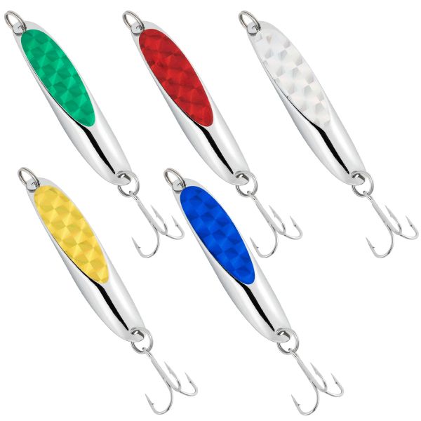 Anzuelos 5 uds 21g cuchara giratoria de Metal señuelo de pesca equilibrado cebo duro fundición Jigging Wobbler trucha de agua salada lubina pez azul Lucio bagre