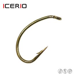 Fishhooks icerio 500pcs tige courbe large gape scud mouche à attache