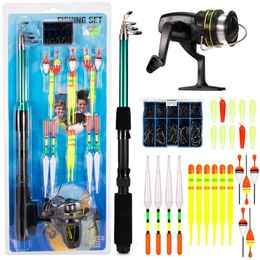 Accesorios de pesca 1,6 m cañas portátiles carretes viaje telescópico barco de mar completo combo kit de aparejos suministros 231030