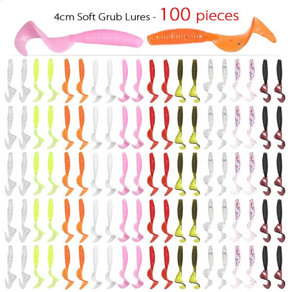 Accessoires de pêche 100pcs / lot 4cm Leurres artificiels souples Swimbait Tail Grub Worm Moggot Baits pour Pesca Tackle 231030