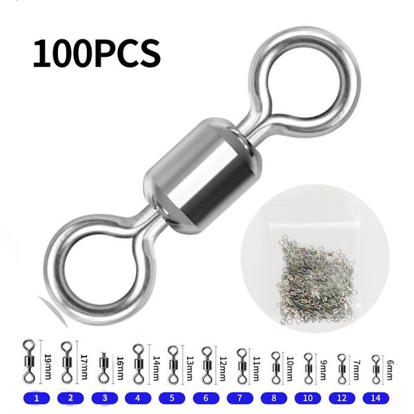 Accesorios de pesca 100pcs/lote Camiseta de pesca Rodamiento de bolas giratorios con anillos sólidos de seguridad giratorios para accesorios de pesca de carpas 230812