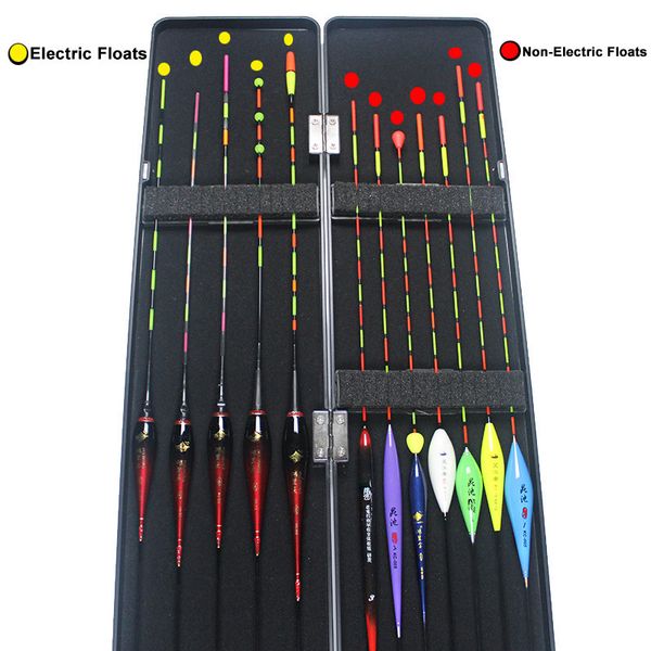 Accesorios de pesca 12pcsLot que incluye la caja Flotadores de pesca 5pcs Flotadores eléctricos 7pcs Flotadores no eléctricos Smart Gravity Bobbers ABS Box 230718