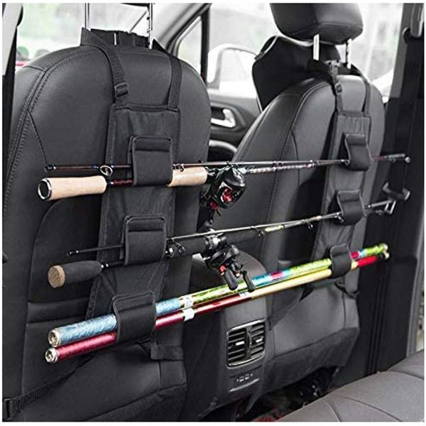 Accesorios de pesca, 1 Uds., soporte para barra de asiento trasero de coche, correas de amarre, bolsas de almacenamiento fijas, herramienta 230608