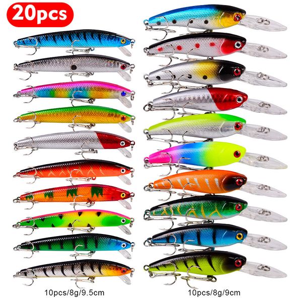 Accessoires de pêche 20pcs appâts durs Minnow leurres bar eau salée fraîche japon mer 3D yeux Wobbler Tackle Crankbait Pesca appâts kit ensemble 230629