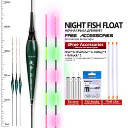 Vissen Accessoires 3PCS Elektrische Drijvers3 CR4253 Float Tubes1 Tas Haken Lichtgevende Boei Verticale Lake River Bobber Tackle 230606