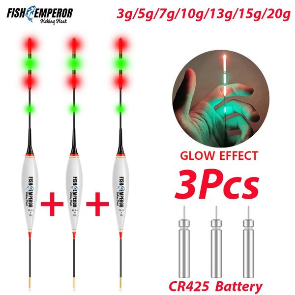 Accesorios de pesca 3 piezas de pesca Led flotador electrónico luminoso 3g/5g/7g/10g/13g/15g/20g accesorio equipo de pesca carpa con 3 piezas CR425 batería 231123