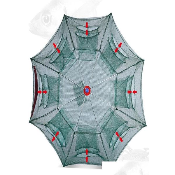 Accesorios de pesca 428 Agujeros Matic Net Nylon Plegable Captura de peces Redes de trampa para camarones Minnows Cangrejo Cast Mesh Network Drop Entrega Sp Dhtpb