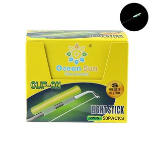 Vissen Accessoires 50packs 100st SS S M L XL XXL Night Fishing Lichtgevende Fluorescent Light stick Snap Clip On Hengel Tip Glow Stick FU011 230718