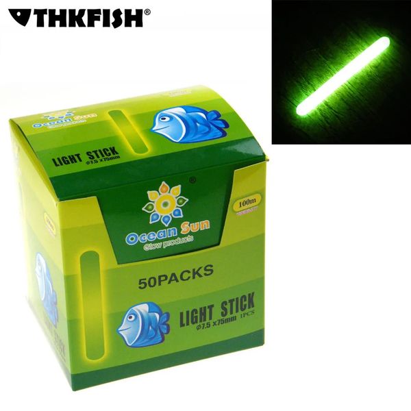 Accessoires de pêche 50Pcsbox Dia 75X75mm Nuit Flotteur Lumineux Fluorescent Bâton de Lumière Vert LightsDark Glow Stick poisson 231128