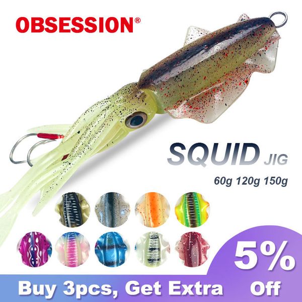 Accessoires de pêche 60g120g150g Silicone Souple En Caoutchouc Artificiel Lumineux UV Squid Jig Leurres Pour Sea Trolling Wobbler Bait 230629