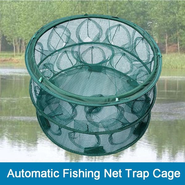 Accessoires de pêche automatique filet piège Cage pliable forme ronde réseau crevettes coulé pour crabes écrevisses attrape Dip CageFishing