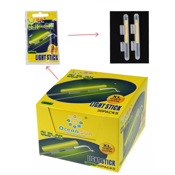 Accessoires de pêche Bâton lumineux de pêche à clipser 100pcs XL / M / L 3.3-3.7mm Bâton de lumière fluorescente Type sec Baguette lumineuse Tubes Snap On Fishing Rod Top 230516