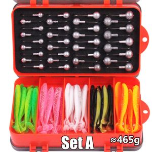 Accessori da pesca Scatola per attrezzatura da pesca Manovella Jig Head Set di ami Amo da pesca Jig Head Lure Soft Bait Box Bass Trout Fishing Gear Pesca Tools Set 230603