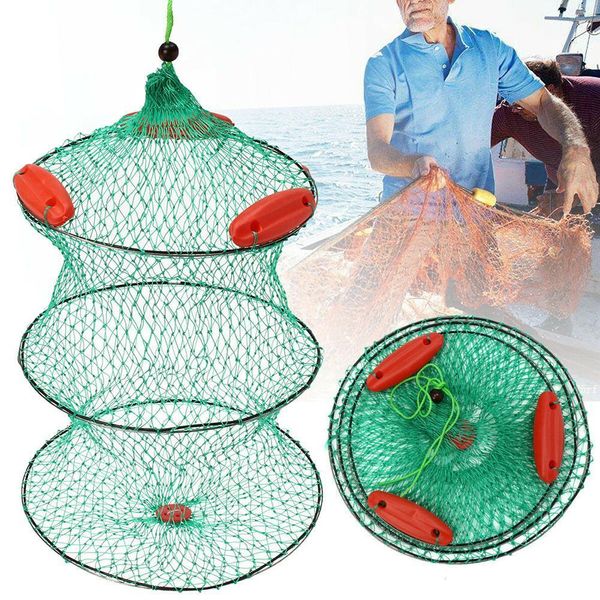 Accesorios de pesca, red de cebo de nailon plegable, trampa de malla, pececillo, cangrejo, camarón, jaula flotante 230608