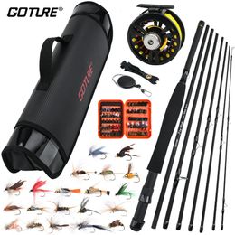 Visaccessoires Goture 27m9FT Vlieghengelset 56WT 8 stuks Koolstofvezel Combo Draagbare Reisfeeder met Reel Tackle Bag 231012