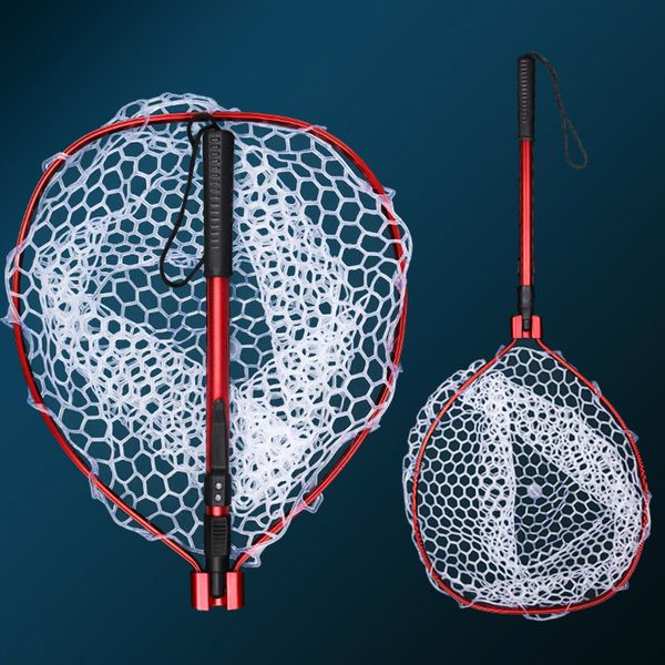 Accesorios de pesca HISTAR red de aterrizaje plegable red de goma suave portátil ultraligera con mango de acero inoxidable accesorios de red de pesca con mosca 230720