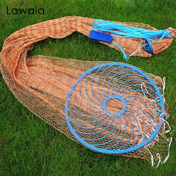 Accessoires de pêche Lawaia Cast Net Fire tissé avec pendentif en acier lancé à la main Net avec grand filet en plastique Blue Utilisé pour la pêche 230720