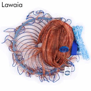 Accessoires de pêche Lawaia filet de pêche maille avec anneau bleu Cage de pêche filet portable Orange tressé fil équipement de pêche s'attaquer pendentifs en métal 230831