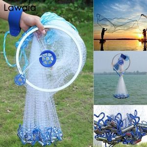 Vissen Accessoires Lawaia Hand Werpnet Monofilament Vislijn Opvouwbare Mesh Nylon Visnet Vangst Vis Netwerk Gegalvaniseerd Staal Hanger 230715