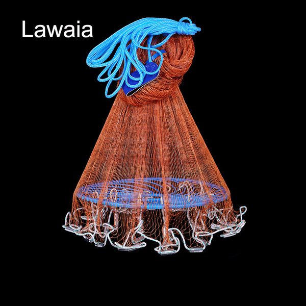 Accessoires de pêche Lawaia Outdoor Cast Network avec pendentif en acier Ligne tressée en nylon Filet de pêche à la main avec gros anneau bleu en plastique Network 230718