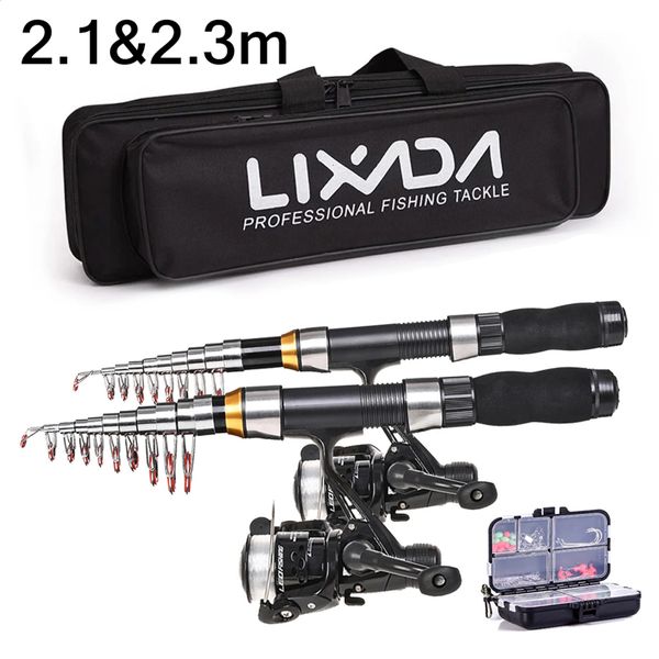 Accessoires de pêche Lixada 2 1 m 2 3 m moulinet de canne télescopique Combo Kit complet pôle en Fiber de carbone sac de filature étui Pesca Gear Set 231109