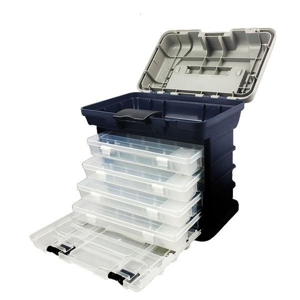 Accessoires de pêche Boîte de plaqueur multifonctionnel 4 niveaux Case de stockage de leurre portable peut être utilisé comme un organisateur de banc de crochets BAITS 230811