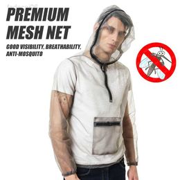 Accesorios de pesca Chaqueta de insectos con capucha de malla ultraligera al aire libre Anti-mosquito Ver a través de la camisa de malla protectora Escudo de insectos para acampar Senderismo HKD230706