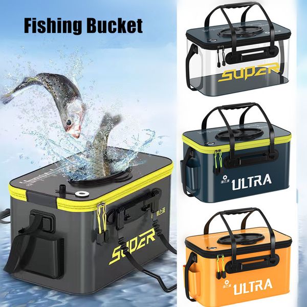 Accesorios de pesca Bolsa de pesca portátil Cubo de pesca plegable Caja de pescado vivo Contenedor de agua para acampar Pan Cuenca Pescado Herramienta Aparejos Bolsa de almacenamiento 230619