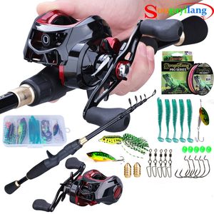 Visaccessoires Sougayilang Casting Hengel Combo Telescopische Carbon Hengel en Baitcasting Reel Vislijn Kunstaas Accessoires Vissen Volledige sets 230603