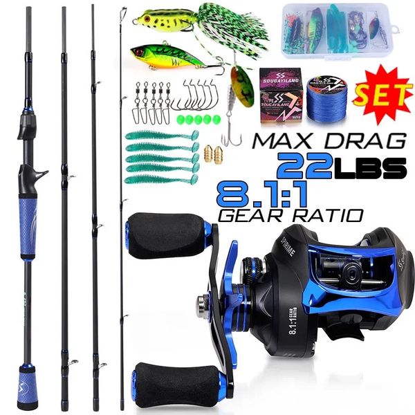 Accessoires de pêche Sougayilang Rod Reel Combo 1.8 2.m Casting en fibre de carbone et 8.0 1 Baitcasting haute vitesse Max Drag 10Kg pour bar 231030