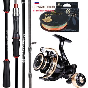 Visaccessoires Sougayilang Spining Fishing Reel en Rod Set 1,8 m 2,1 m bas visstang en draaiende visserijen met vislijn Volledige kit 230421