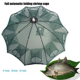 Accessoires de pêche Renforcé 4-8 trous Filet de pêche automatique Cage à crevettes Piège à poisson pliable en nylon Cast Net Cast Cast Piège à crabe Fishing Network 230603