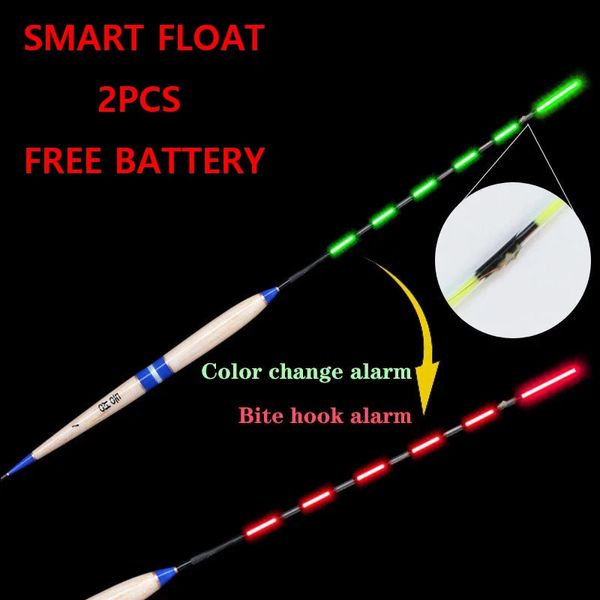 Accessoires de pêche Pêche d'été flotteur LED intelligent 2 pièces alarme de morsure couleur de la lumière du poisson bouée à changement électronique automatique de nuit avec batterie CR425 231123