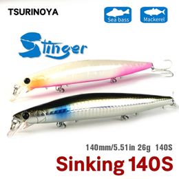 Accesorios de pesca TSURINOYA 26g 140mm hundimiento Minnow DW92 140S agua salada fundición larga cebos duros tungsteno peso mar lubina señuelo 230629