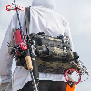 Accesorios de pesca Bolsa de pesca impermeable Cross Body Sling Aparejos de pesca Mochila con portacañas Caja de almacenamiento Militar al aire libre Bolsa de señuelo compacta 230807