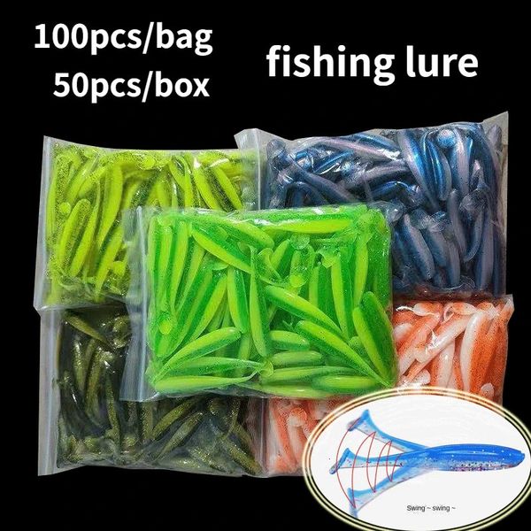 Accesorios de pesca Venta al por mayor 50 Uds caja 100 Uds bolsa 5,5 cm gusano señuelo pez mandarín cola T cebo suave aparejos cebo artificial PVA 231030