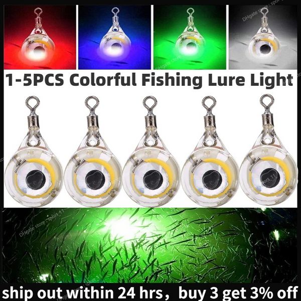 Señuelos de pesca coloridos, luz LED de caída profunda, cebo de calamar para ojos submarinos, lámpara luminosa que atrae accesorios de pesca, 1-5 uds.
